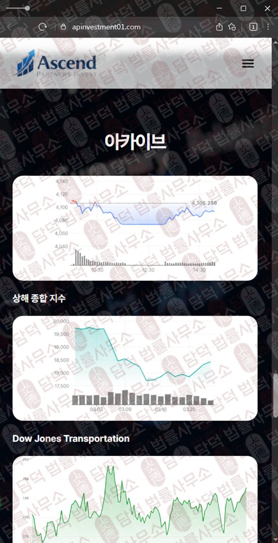 이 사진은 담덕법률사무소에서 캡쳐해둔 인베스트(AP) 웹사이트 캡쳐 사진이며 URL은 apinvestment01.com 입니다.