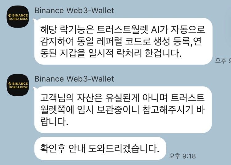 이 사진은 담덕법률사무소에서 캡쳐해둔 사칭(Binance Web3) 관련 자료 사진입니다.