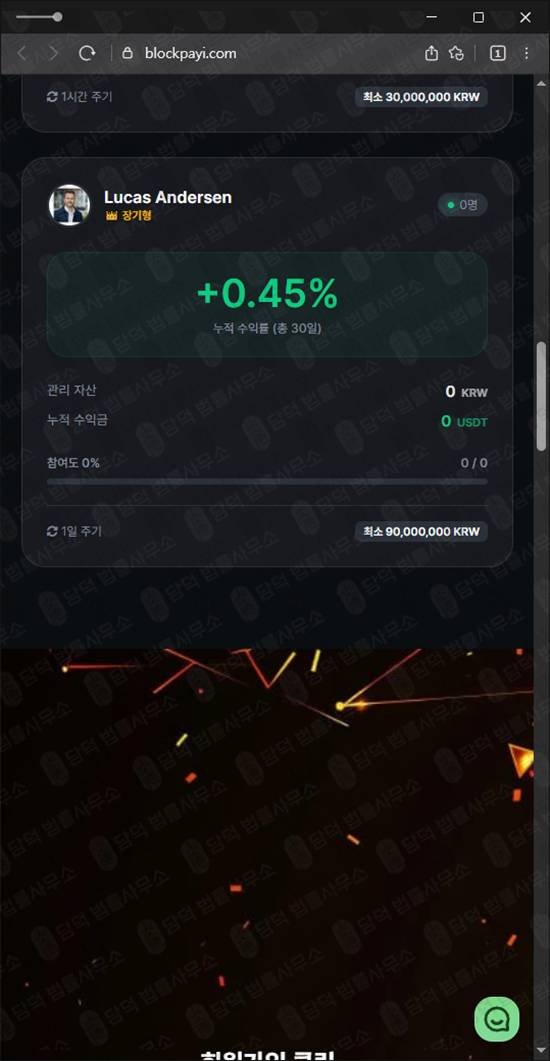 이 사진은 담덕법률사무소에서 캡쳐해둔 블록페이(BLOCK-PAY) 웹사이트 캡쳐 사진이며 URL은 blockpayi.com 입니다.