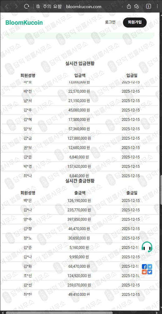 이 사진은 담덕법률사무소에서 캡쳐해둔 블룸쿠코인(BloomKucoin) 웹사이트 캡쳐 사진이며 URL은 bloomkucoin.com 입니다.