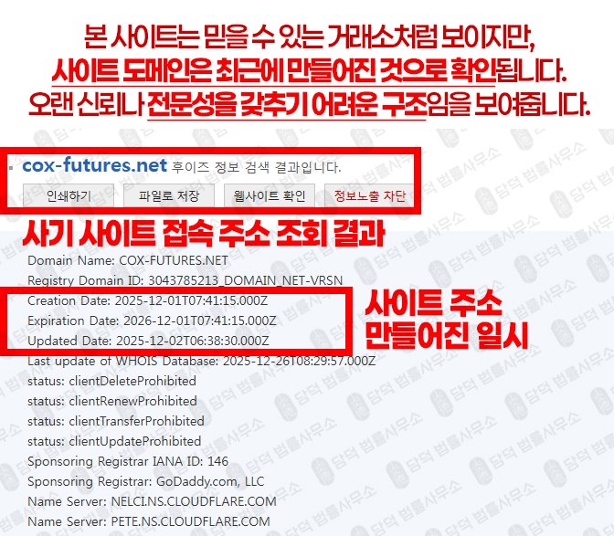 이 사진은 담덕법률사무소에서 캡쳐해둔 도메인(COX Futures) 웹사이트 캡쳐 사진이며 URL은 cox-futures.net 입니다.