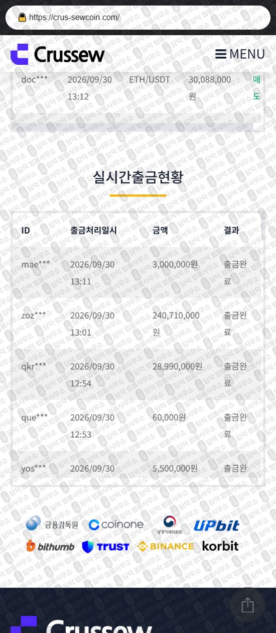 이 사진은 담덕법률사무소에서 캡쳐해둔 사칭(Crussew) 웹사이트 캡쳐 사진이며 URL은 crus-sewcoin.com 입니다.