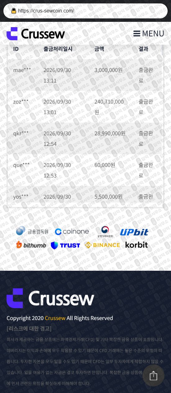 이 사진은 담덕법률사무소에서 캡쳐해둔 사칭(Crussew) 웹사이트 캡쳐 사진이며 URL은 crus-sewcoin.com 입니다.