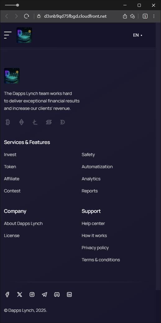 이 사진은 담덕법률사무소에서 캡쳐해둔 로맨스(Dapps Lynch) 웹사이트 캡쳐 사진이며 URL은 cloudfront.net 입니다.