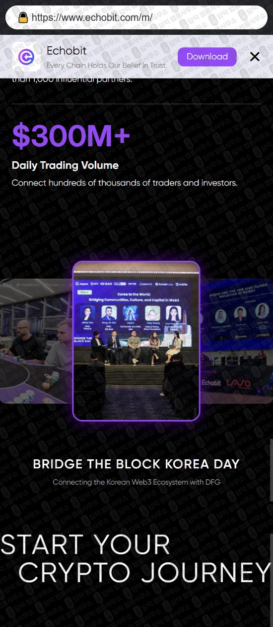 이 사진은 담덕법률사무소에서 캡쳐해둔 사칭(Echobit EXCHANGE) 웹사이트 캡쳐 사진이며 URL은 echobit.com 입니다.