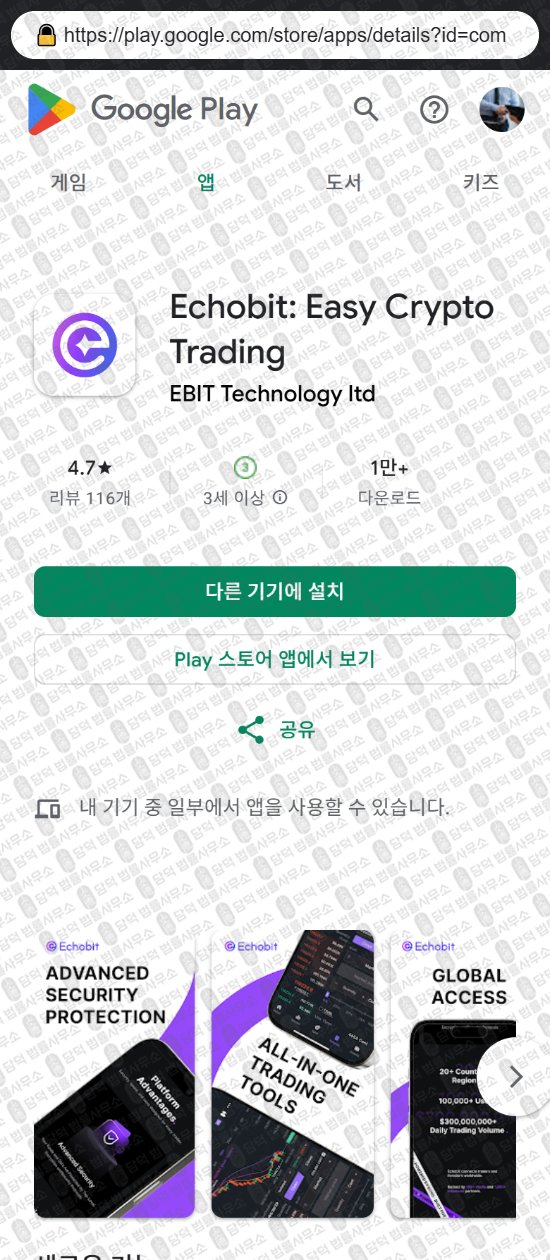 이 사진은 담덕법률사무소에서 캡쳐해둔 사칭(Echobit EXCHANGE) 웹사이트 캡쳐 사진이며 URL은 echobit.com 입니다.
