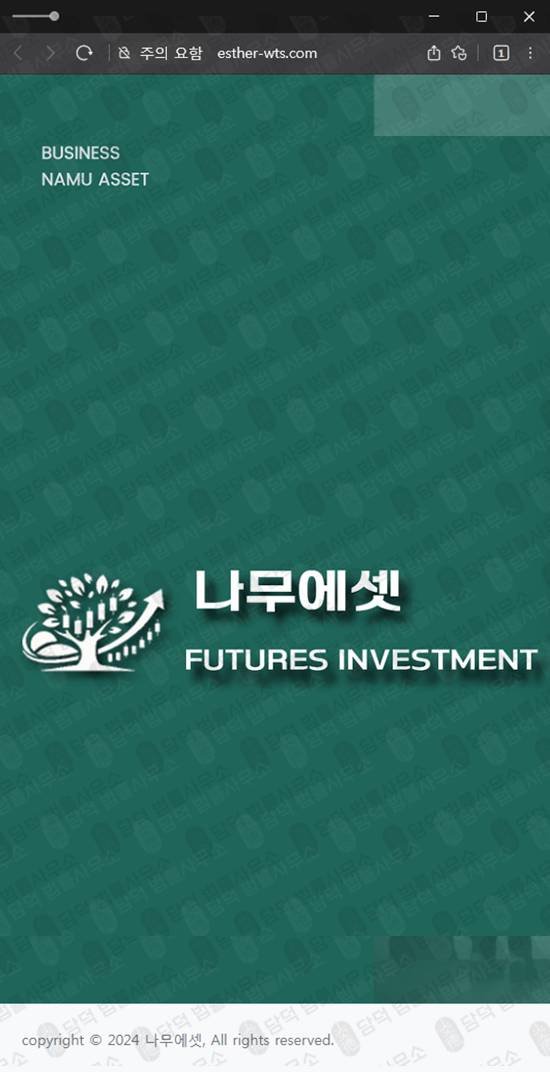 이 사진은 담덕법률사무소에서 캡쳐해둔 탐지된(ESTHER WTS) 웹사이트 캡쳐 사진이며 URL은 mng8-namu.kr 입니다.