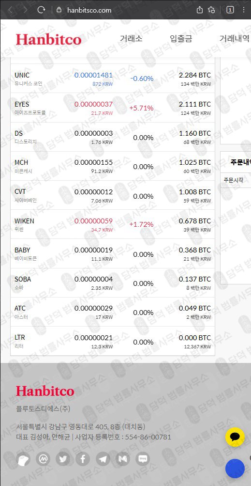 이 사진은 담덕법률사무소에서 캡쳐해둔 사칭(Hanbitsco) 웹사이트 캡쳐 사진이며 URL은 hanbitsco.com 입니다.