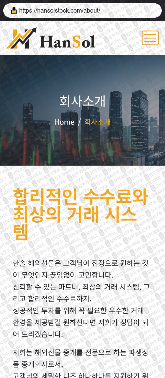 이 사진은 담덕법률사무소에서 캡쳐해둔 한솔(URL) 웹사이트 캡쳐 사진이며 URL은 hansolstock.com 입니다.