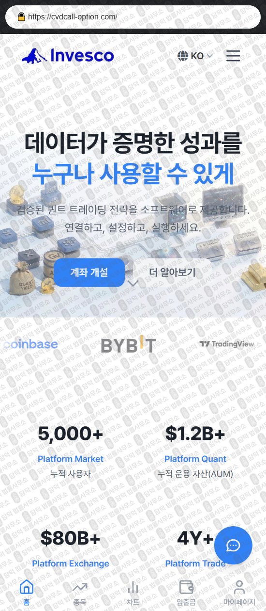 이 사진은 담덕법률사무소에서 캡쳐해둔 사칭(INVESCO) 웹사이트 캡쳐 사진이며 URL은 cvdcall-option.com 입니다.