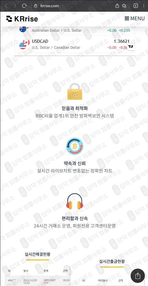 이 사진은 담덕법률사무소에서 캡쳐해둔 탐지된(KRrise) 웹사이트 캡쳐 사진이며 URL은 1.kr 입니다.