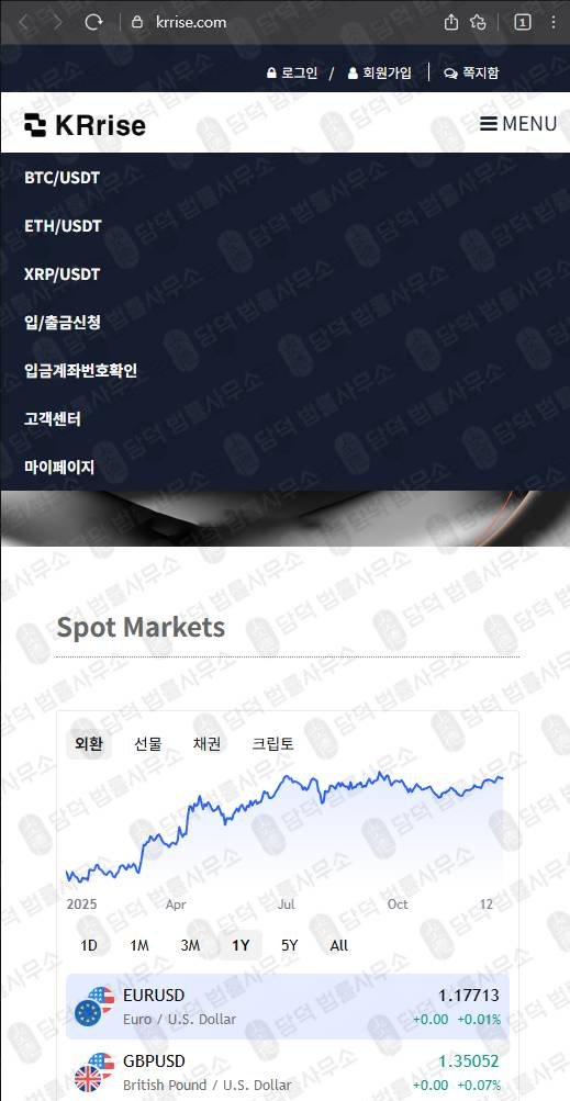 이 사진은 담덕법률사무소에서 캡쳐해둔 탐지된(KRrise) 웹사이트 캡쳐 사진이며 URL은 1.kr 입니다.