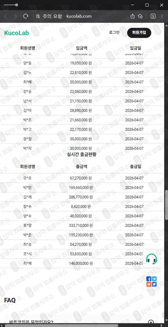 이 사진은 담덕법률사무소에서 캡쳐해둔 쿠코인사칭(KucoLab) 관련 자료 사진입니다.