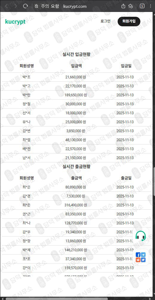 이 사진은 담덕법률사무소에서 캡쳐해둔 가상화폐 웹사이트 캡쳐 사진이며 URL은 kucrypt.com 입니다.