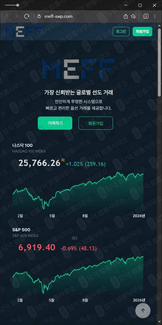 이 사진은 담덕법률사무소에서 캡쳐해둔 파생상품(MEFF) 웹사이트 캡쳐 사진이며 URL은 meff-swp.com 입니다.