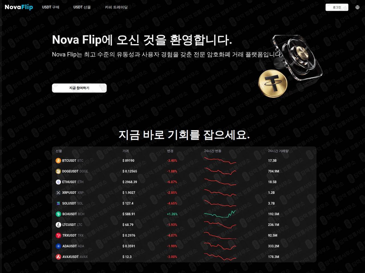 이 사진은 담덕법률사무소에서 캡쳐해둔 사칭(Nova Flip) 웹사이트 캡쳐 사진이며 URL은 nftradebit.com 입니다.