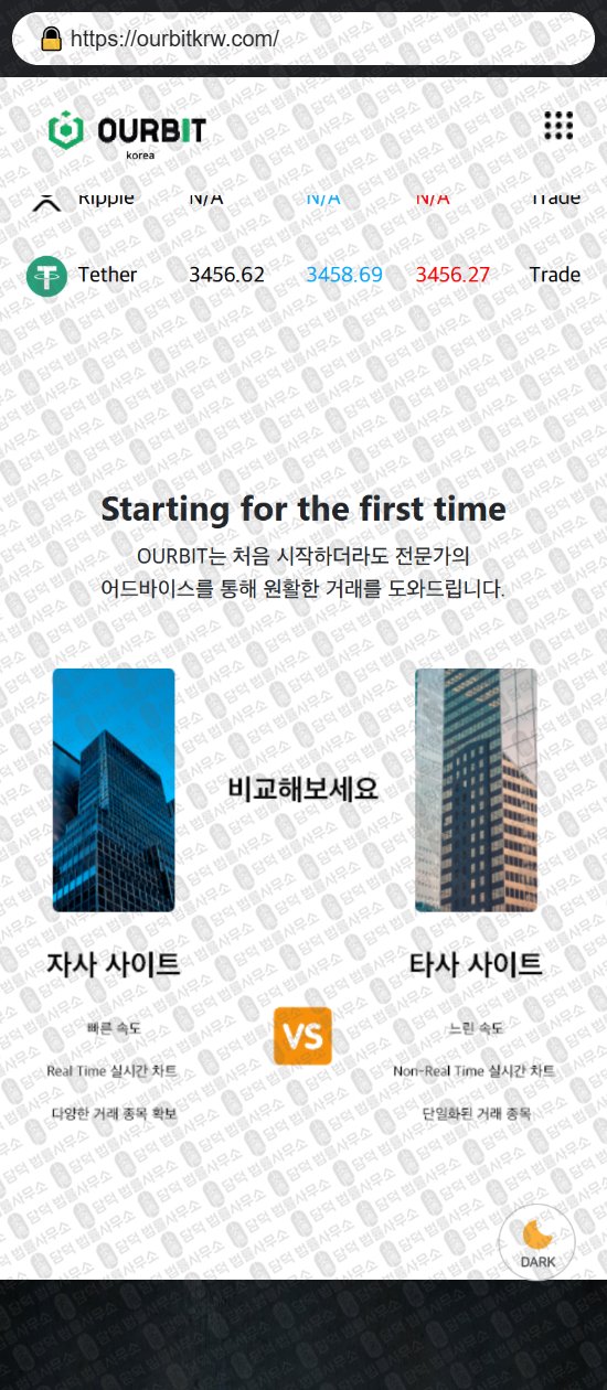 이 사진은 담덕법률사무소에서 캡쳐해둔 아워비트(OURBIT) 웹사이트 캡쳐 사진이며 URL은 ourbitkrw.com 입니다.