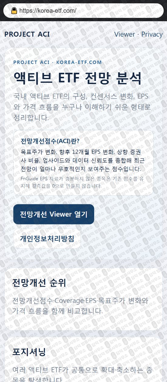 이 사진은 담덕법률사무소에서 캡쳐해둔 프로젝트(PROJECT ACI) 웹사이트 캡쳐 사진이며 URL은 korea-etf.com 입니다.