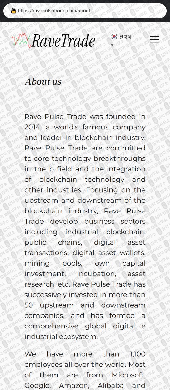 이 사진은 담덕법률사무소에서 캡쳐해둔 레이브(Rave Trading) 웹사이트 캡쳐 사진이며 URL은 ravepulsetrade.com 입니다.